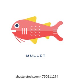 Mullet, sea fish geometric flat style design vector Illustration on a white background