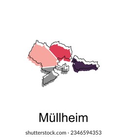 Mapa de la ciudad de Mullheim. mapa vectorial de la plantilla de diseño del país alemán con un estilo de color gráfico de contorno sobre fondo blanco