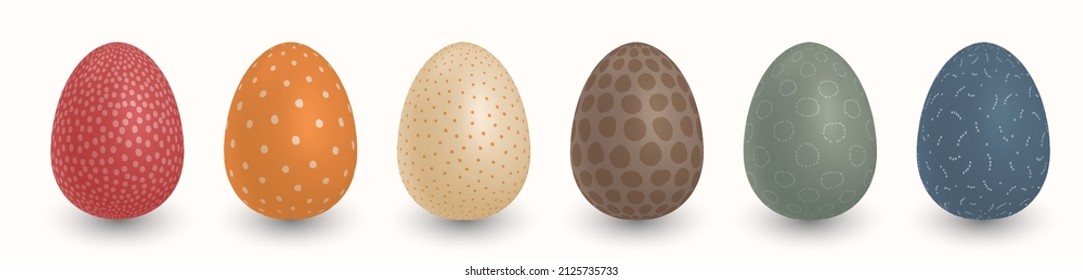 Mulsticolored Easter Eggs with shadow on transparent background. Set of multicolored eggs.