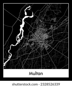 Multan Pakistan Asia City map black white vector illustration
