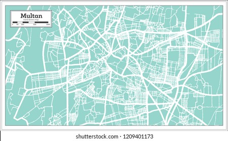 Multan Pakistan City Map in Retro Style. Outline Map. Vector Illustration.