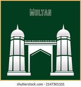 Multan Punjab Pakistan Monument Vector Background. Multan Historic Monument Vector Illustration Green Background. Multan Art Culture Display.