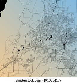 Multan, Punjab, Pakistan (PAK) - Urban vector city map with parks, rail and roads, highways, minimalist town plan design poster, city center, downtown, transit network, gradient blueprint