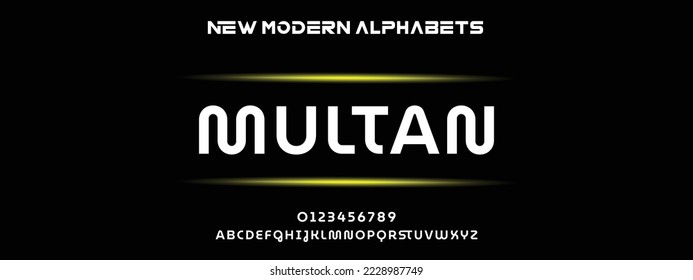 MULTAN Sports minimal tech font letter set. Luxury vector typeface for company. Modern gaming fonts logo design.