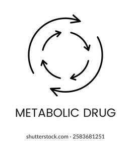 A multi arrow cycle icon in vector, symbolizing dynamic metabolic cycles or energy flow, with an editable stroke.