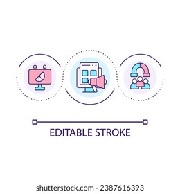 Multi channel advertising campaigns loop concept icon. Marketing strategy to attract new customers abstract idea thin line illustration. Isolated outline drawing. Editable stroke. Arial font used