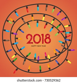 Multi Ñ�olored Christmas garland and inscription 2018 inside
