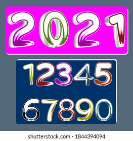 Multi color 3d and flat numbers concept against colorful backgrounds; paintbrush effect.