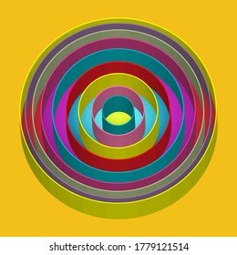 Multi color 3d geometric shapes symmetrically placed.