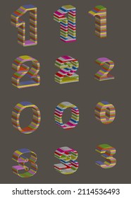 Multi color 3d numbers one two three and zero. 