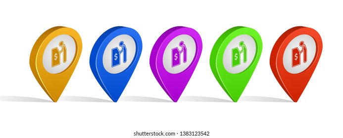 Multi color 3d pins of atm sign icon
