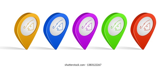 Multi color 3d pins of fishing sign icon