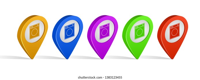 Multi color 3d pins of laundry sign icon