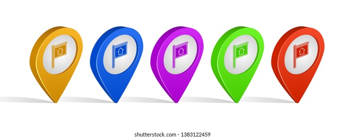Multi color 3d pins of real estate agency sign icon