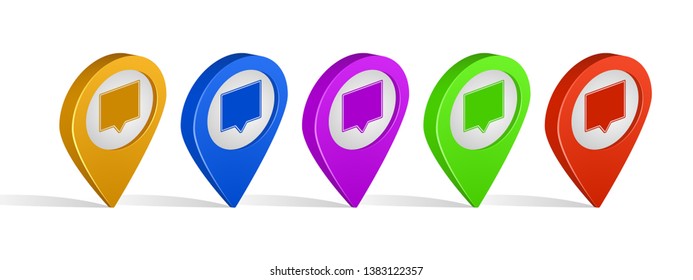Multi color 3d pins of square pin sign icon