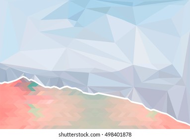 Multi color abstract blue pink mountain landscape with polygonal blue sky background.
