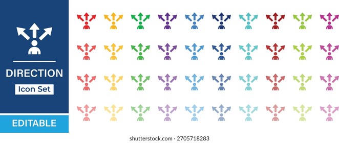 Multi color arrow direction icon set 40 variants. 