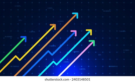 Multi color up arrows with grid. Business growth up, increase sales and financial investment going up concept background. Vector illustration.