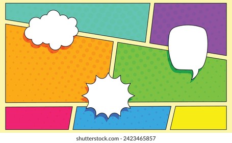 multi color blank Comic Cartoon Background Vector with Clouds speech box, Colorful comic background with blank speech bubble