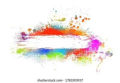Multi color blots background. Grunge texture stroke line. Art ink dirty design. Border for artistic shape, paintbrush element. Vector illustration