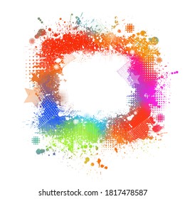 Fondo de manchas multicolor. Línea de trazo de textura gruesa. Diseño sucio de tinta de arte. Borde para la forma artística, elemento pincel. Ilustración del vector