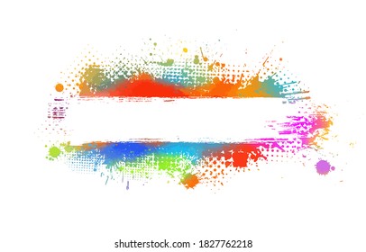 Fondo de manchas multicolor. Línea de trazo de textura gruesa. Diseño sucio de tinta de arte. Borde para la forma artística, elemento pincel. Ilustración del vector