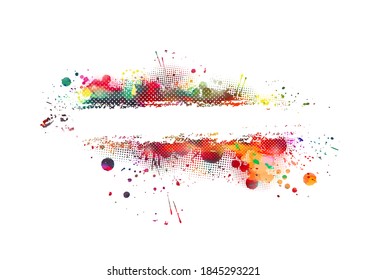 Multi color blots background. Grunge texture stroke line. Art ink dirty design. Border for artistic shape, paintbrush element. Frame for text. Mixed media. Vector illustration