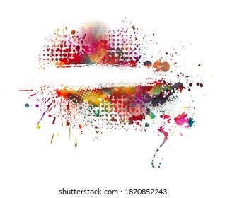 Multi color blots background. Grunge texture stroke line. Art ink dirty design. Paintbrush element. Brushstroke graphic. Vector illustration