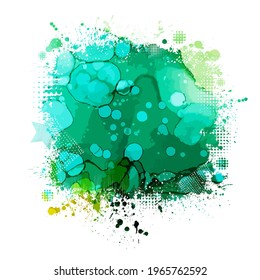 Multi color blots background. Grunge texture stroke line. Art ink dirty design. Blue-green, turquoise color paintbrush element. Vector illustration