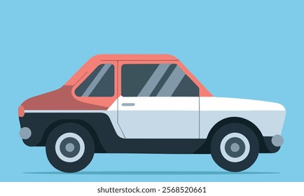 Multi color car with two visible wheels and lights, Old car design vector illustration for old model red car with lights and wheels of cars illustration.
