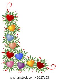 Multi color corner decoration - heart and leaf