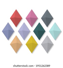 Multi color crystal in rhombus shape. Isolated on white background. Decorative elements.