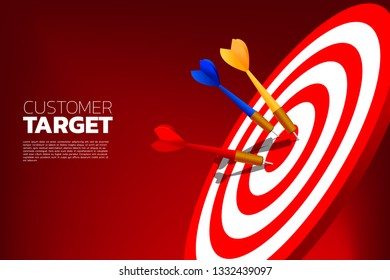 multi color dart arrows hit the center of dartboard . Business Concept of marketing target and customer.Company vision mission and goal.