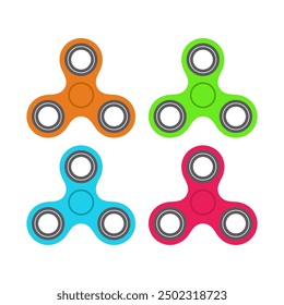 Multi color fidget spinners flat vector design isolated on white background