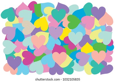 Multi color of heart put overlap to pattern. colorful of geometry shape overlay to texture of backdrop.
