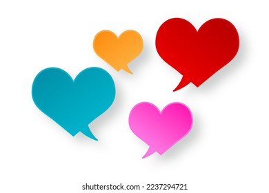 multi color heart shape speech babble paper cut for communication, valentine, dating, lover concept