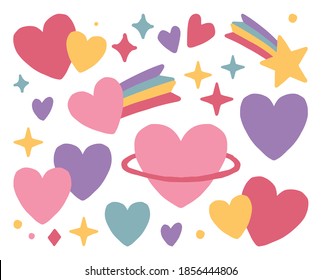 Multi color hearts elements. Vector illustration, heart, star.