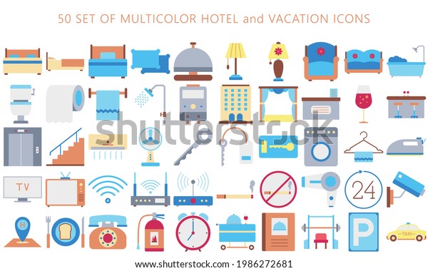 multi color hotel icon set, business service,\
vacations, and holiday. for modern concepts, web icons and apps.\
EPS 10 ready convert to\
SVG
