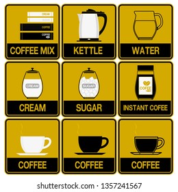 Multi color icon of instant coffee equipment