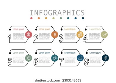 Multi color infographic elements design template, business concept with 8 steps  , minimal pentagon shapes for workflow layout, diagram, annual report, web design.Creative banner, label vector
