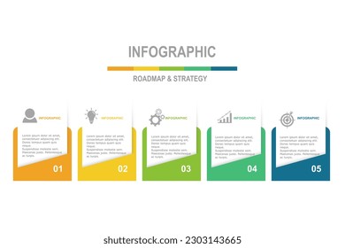 Multi color infographic elements design template, business concept with 5 steps  , rectangle shapes minimal style for workflow layout, diagram, annual report, web design.Creative banner, label vector