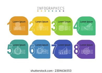 Multi color infographic elements design template, business concept with 8 steps  , rectangle shapes  for workflow layout, diagram, annual report, web design.Creative banner, label vector