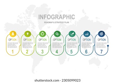 Plantilla de diseño de elementos de infografía multicolor, concepto de negocio con 7 pasos , estilo mínimo para diseño de flujo de trabajo, diagrama, informe anual, diseño web.Banner creativo, vector de etiqueta