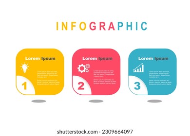 Multi color infographic elements  template, business concept with , 3 steps, rectangle shape design for workflow layout, diagram, annual report, web design.Creative banner, label vector