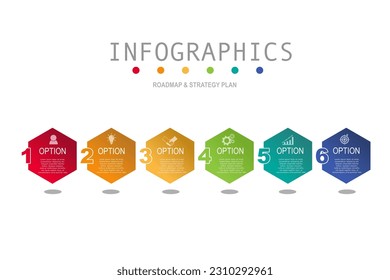 Multi color infographic elements  template, business concept with , 6 steps  , hexgonal shape design for workflow layout, diagram, annual report, web design.Creative banner, label vector