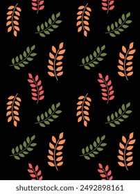 Multi Color leaves design allover seamless repeat pattern for block print screen print background wallpaper texture vector element On Black Background