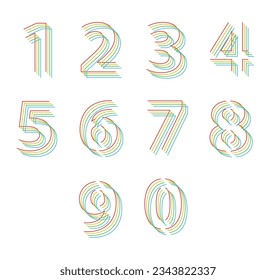 multi color line number set, isolated on white background, vector illustration