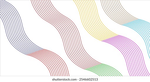 Multi color lines background vector . Colorful lines smooth , wave lines .
