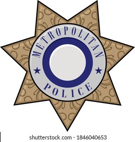 Multi Color Metropolitan Police 7 Pointed Star Badge Shield Logo Graphic With Empty Space For Local Seal In Center. Illustrator Eps Vector Design.