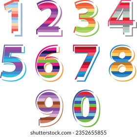 multi color number set, isolated on white background, numeric vector illustration